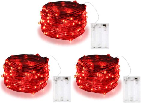 BOLWEO Battery Fairy Lights: 3M 30LEDs, Red Ambiance for Parties, Holidays, 3Pack.