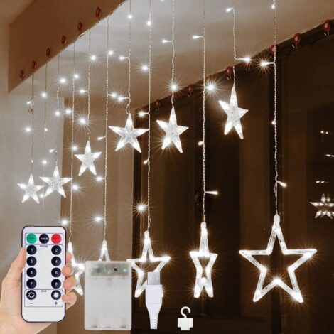 12-star LED string lights with remote control and 8 flashing modes for festive home decorations.