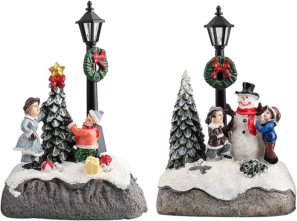 Amosfun 2Pc Christmas Village Houses Clearance Christmas Table Ornaments Resin Christmas Scene House Town Decor for Christmas Party Favors (Without Battery)