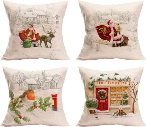 Christmas Pillow Covers 18 x 18 – 4 Pack: Square Cushion Covers with Invisible Zipper for Christmas Decoratives.