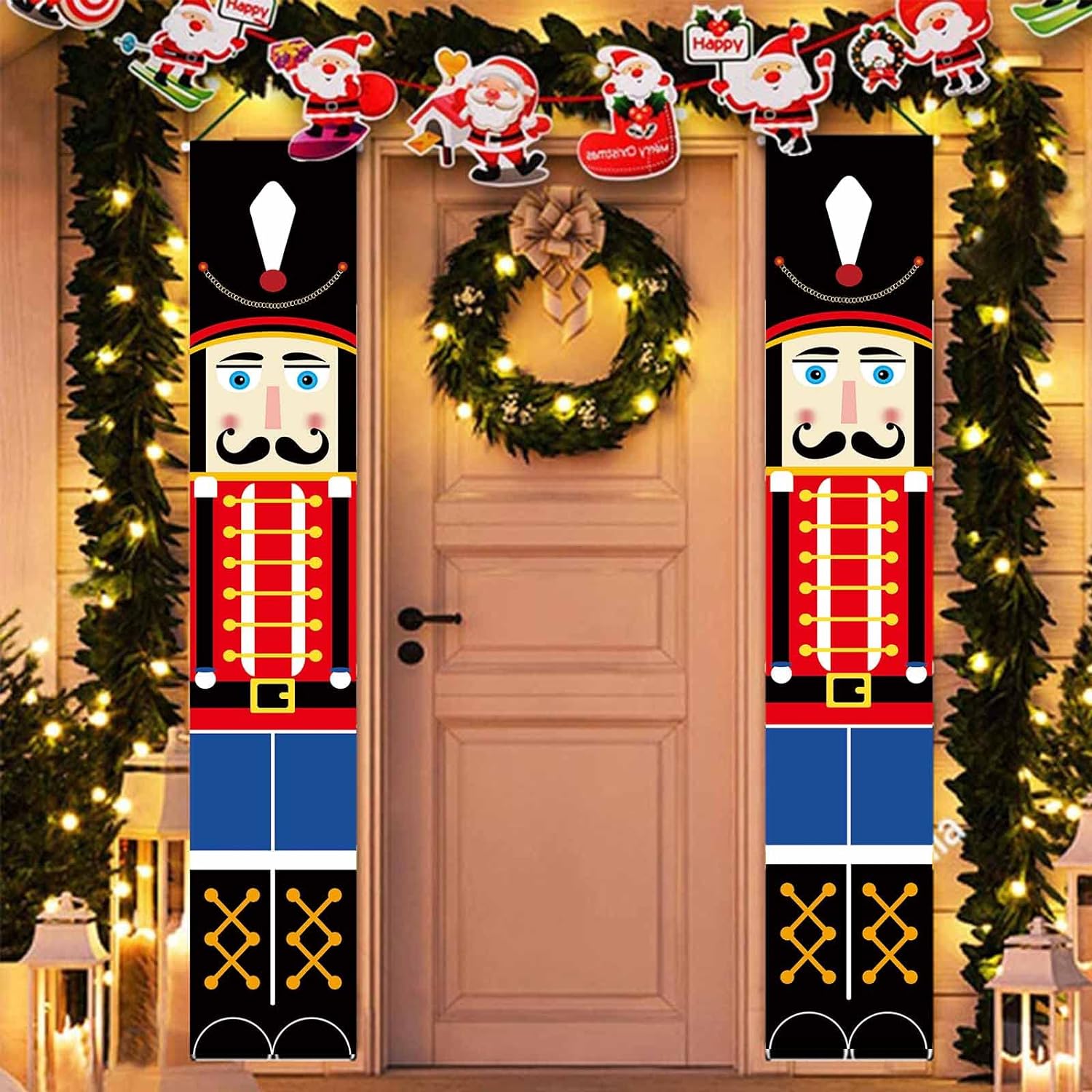 Nutcracker Door Banner Christmas Porch Banner Sign Decorations Outdoor Figures,Life Size Soldier Model Nutcracker Banners,Outdoor Nutcracker Soldier Banner for Wall,Front Door Porch Outdoor Xmas Decor