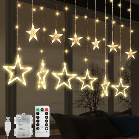 Jsdoin LED Stars Curtain Lights: Festive window curtain string lights for Christmas, weddings, and parties.