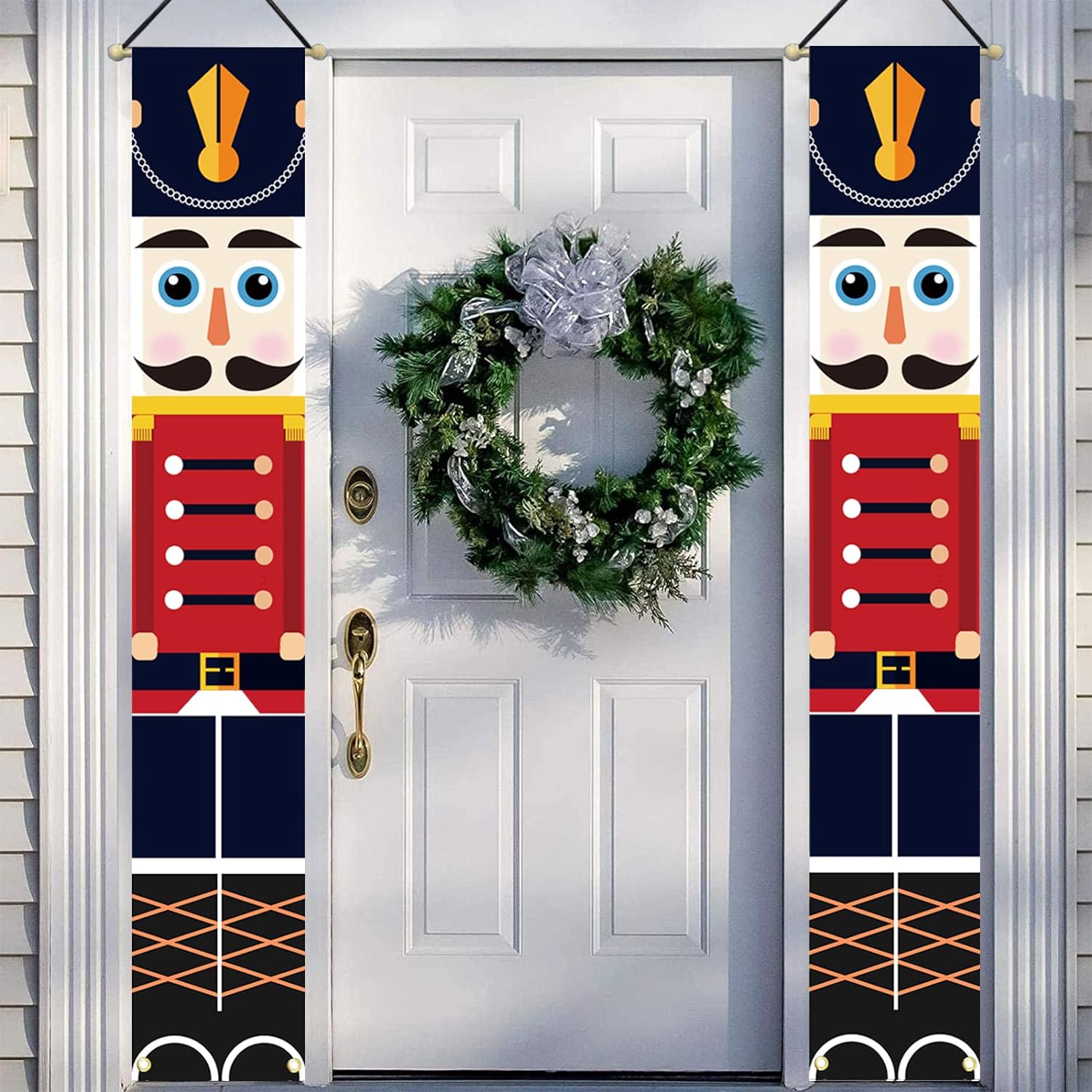 Nutcracker Banner Christmas Decorations, Outdoor Xmas Decor Red Nutcracker Banner, Life Size Soldier Model Nutcracker Banners Wall Hanging for Front Door Porch Garden Indoor Outside 1 Pair 180cm