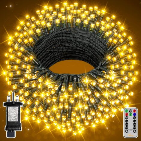 Ollny Outdoor Christmas Tree Lights: 20m 200 LED Warm White Fairy Lights with Remote/Timer