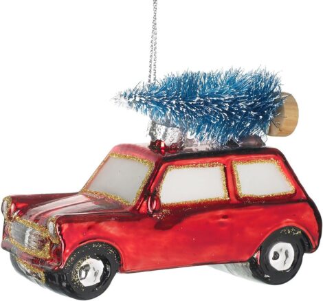 Car & Christmas Tree 10cm Hand Painted Glass Ornament for Christmas Tree Decoration.