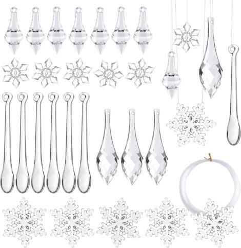 50-Piece Christmas Acrylic Icicle Ornaments Set for Festive Decor