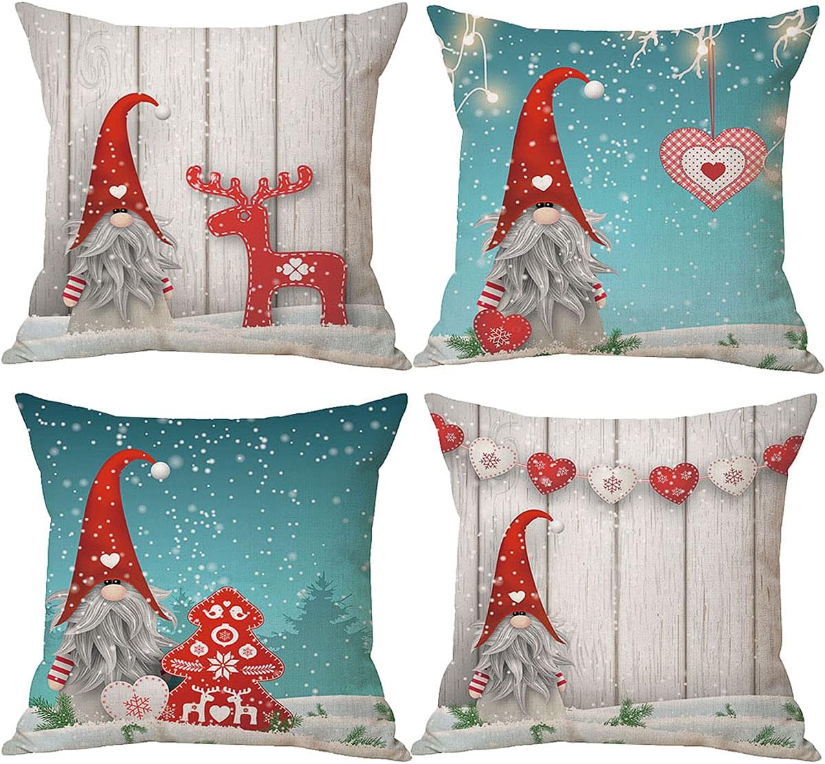 Zivisk Christmas Gonk Cushion Covers 45 x 45 cm Set of 4, Christmas Decorations Swedish Gnome Throw Pillow Covers 18 x 18" for Indoor, Home, Office, Couch, Bedroom, Car, Winter Holiday Decor Gift