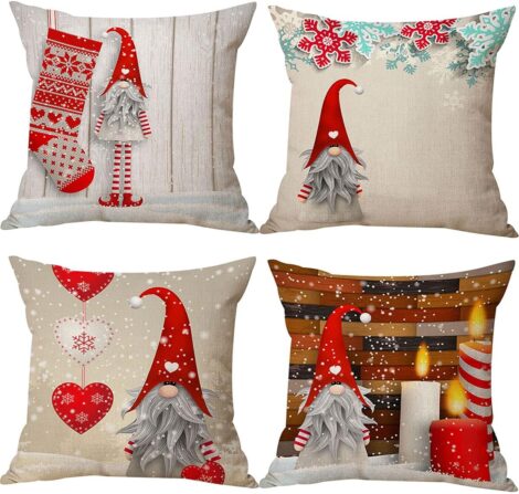 4-pack of Zivisk Christmas Gonk Cushion Covers with Swedish Gnome patterns, 18 x 18″, perfect for festive home decor.