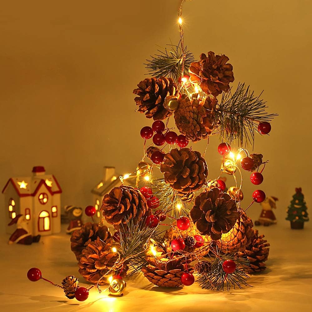 LF LOIAAFEL Christmas Garland with Lights,20 LED 6.56 FT Christmas Decorations Indoor PineCones Christmas Light,Battery Operated Wreath Christmas Decor for Home Table fireplaces Stair railings Mantel