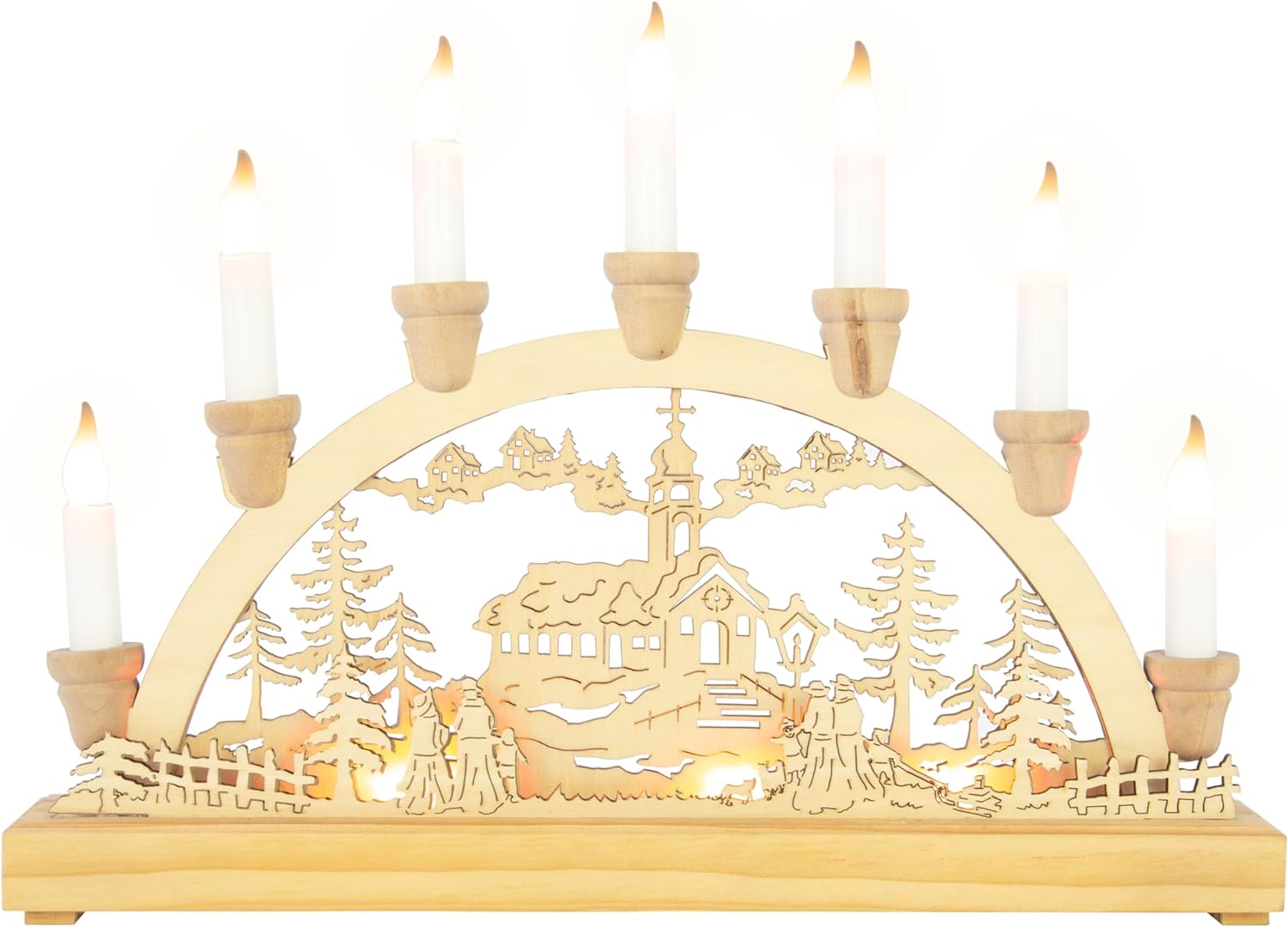 The Christmas Workshop 70780 Wooden Illuminated Candle Bridge / 7 Warm White Candles / Indoor Christmas Decoration / Battery Operated / 36cm x 27.5cm x 5.5cm