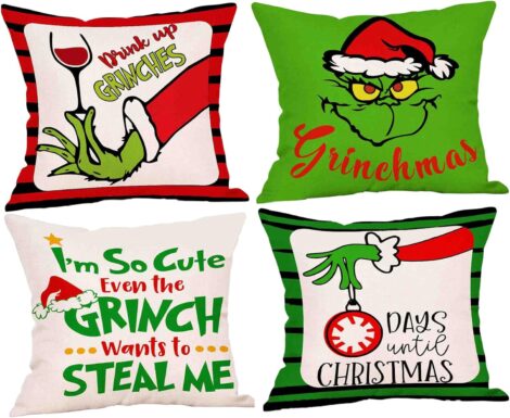 SUNDEAU Set of 4 Christmas Pillow Covers – Festive 45 x 45cm Cushion Cases for Decoration.