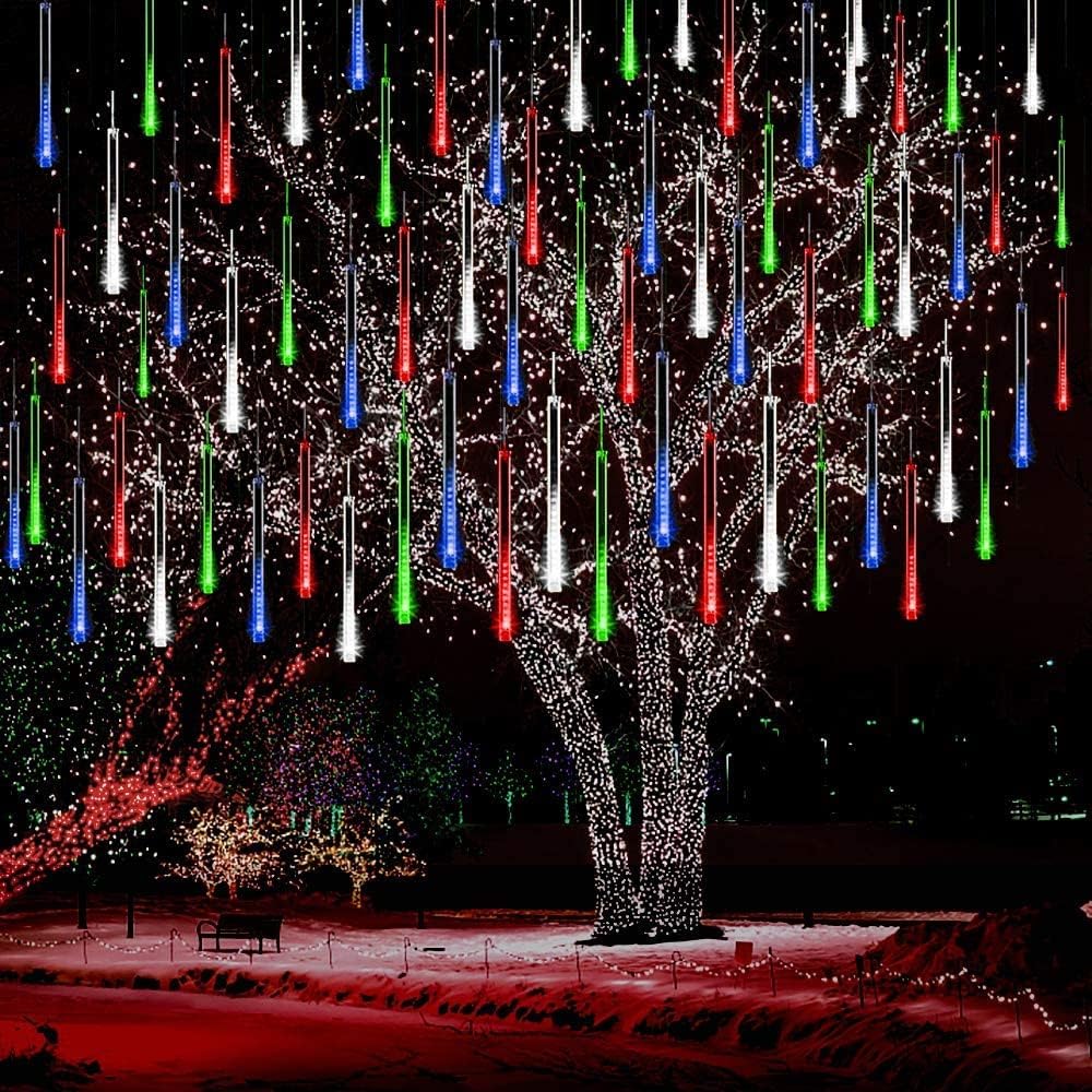 Kwaiffeo Outdoor Christmas Decorations, Meteor Shower Lights 240 LED 10 Tubes Icicle Christmas Lights, Expandable Christmas Tree Lights for Xmas Tree Home Party Holiday Garden, Multicoloured