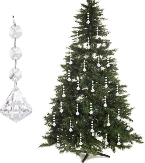 30 Clear Acrylic Crystal Ornaments for Xmas Wedding Party, Hanging Decorations Set with Curtain Droplets