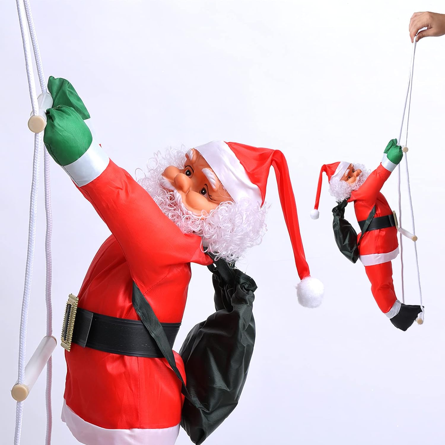 YUNSTK 60cm Santa Claus Climbing on Rope Ladder, Indoor Outdoor Christmas Hanging Ornament Santa Decorations, Santa Climbing Ladder for Xmas Festival Party Home Door Wall Christmas Tree Decoration