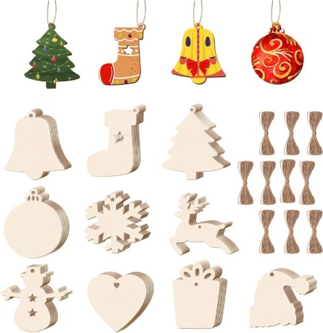 DUDSOEHO 100PCS Wooden Christmas Decorations – DIY Crafts Unfinished Ornaments for Christmas Tree.