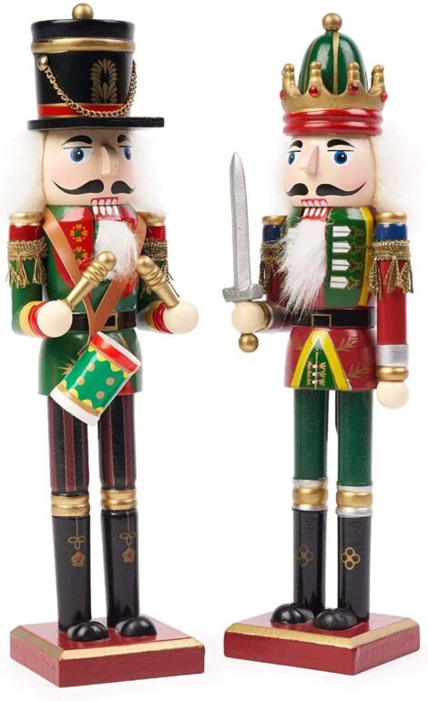 Twiddlers’ 2 Festive Wooden Christmas Nutcracker Soldiers – 30cm/12″ Classic Tree Ornaments with Moving Parts.