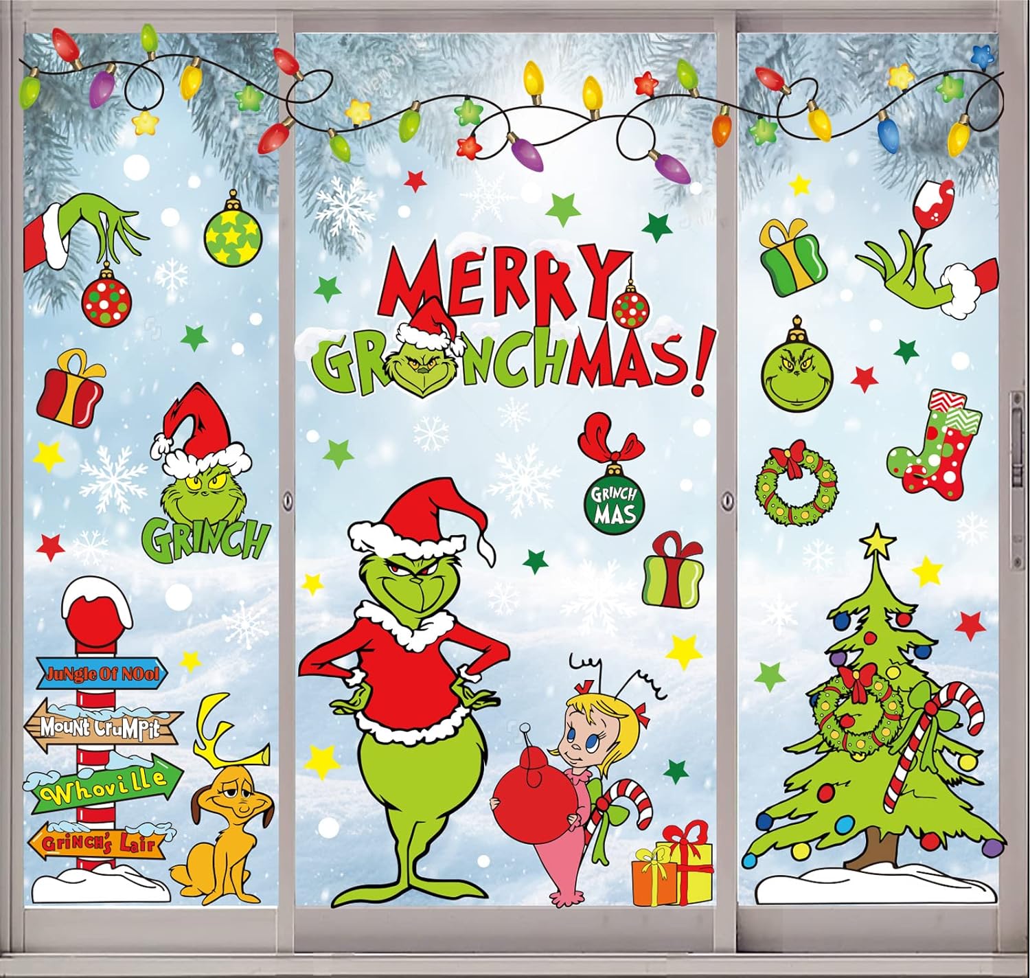 AnyDesign 6 Sheet Christmas Window Clings Large Cute Merry Christmas Window Decals Double-Sided Colorful Xmas Window Decor for Home School Office Decoration Xmas Party Supplies