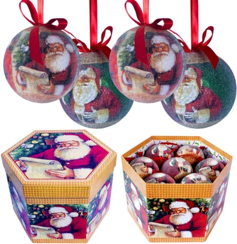 Christmas Workshop Gift Boxed Set of 14 Festive Baubles in Red and Green Santa Design