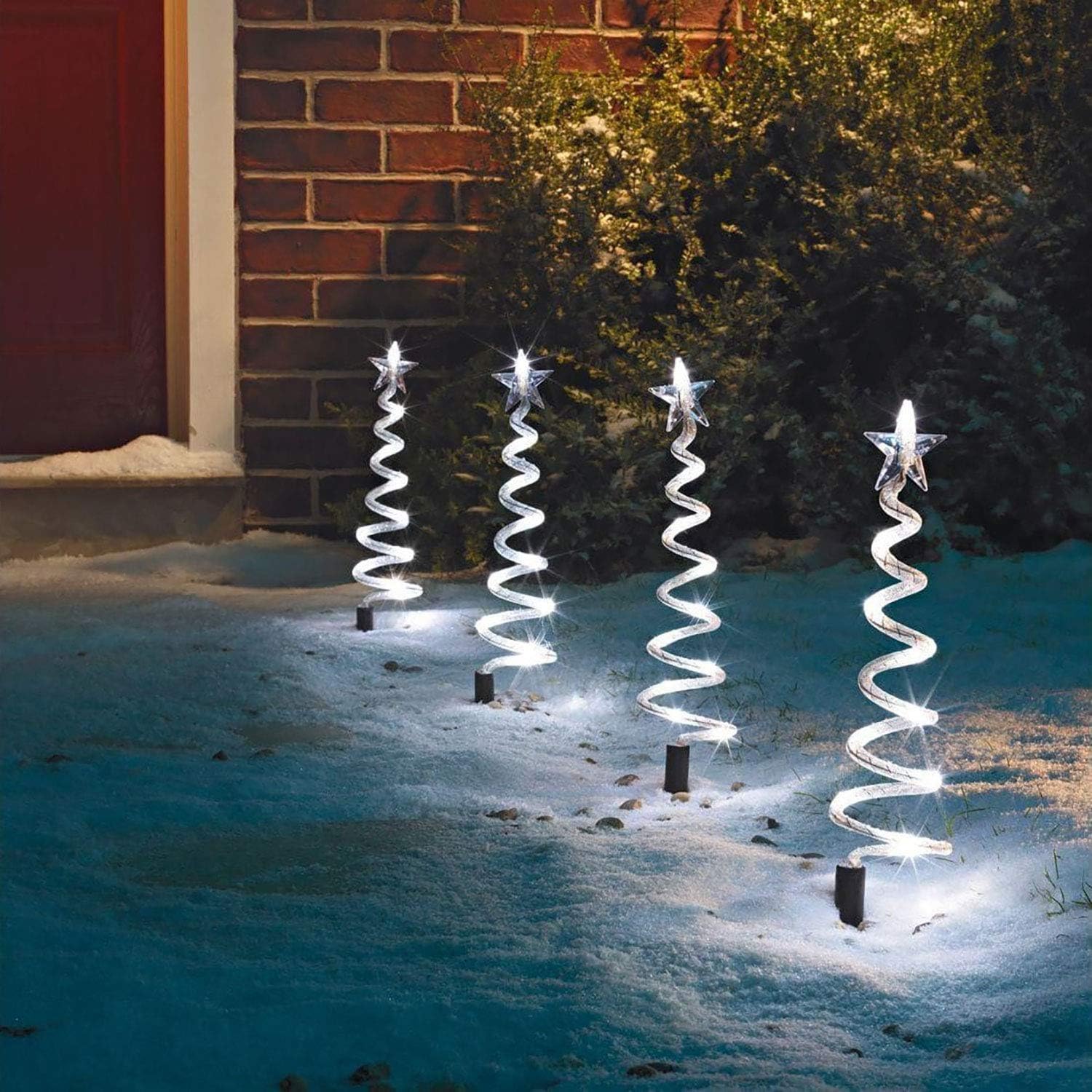 Sentik® Set of 4 Spiral Christmas Tree Path Finder Stake Lights 40 LED Outdoor Garden Festive Xmas Decoration (White)