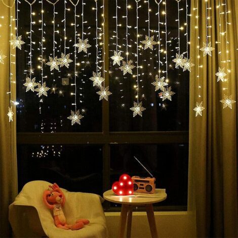 OAICIA LED Curtain Lights, 96 LED Snowflake Fairy Lights, Christmas Lights with 4 Modes, Waterproof for Party Decor.