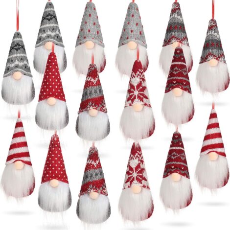 Handcrafted Nordic Elf dolls – 8 Santa gnome ornaments for festive hanging Christmas decor. (12)