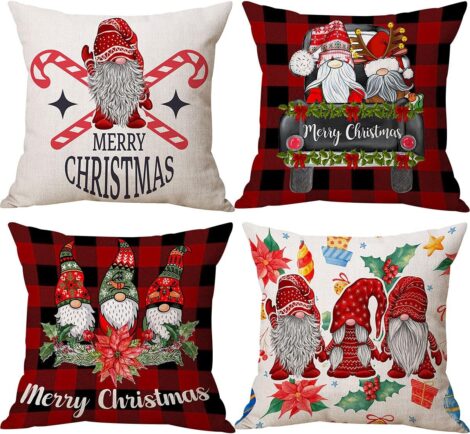 Zivisk Christmas Gonk Cushion Covers 45 x 45 cm Set of 4 – Festive Throw Pillow Covers for Xmas Décor