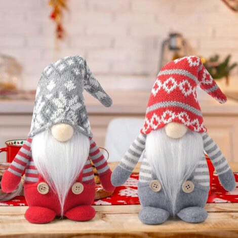 RedMaple Christmas Gonk Decorations: Swedish gnome ornaments for Xmas home party tables, featuring Santa faceless Nisse dwarves.