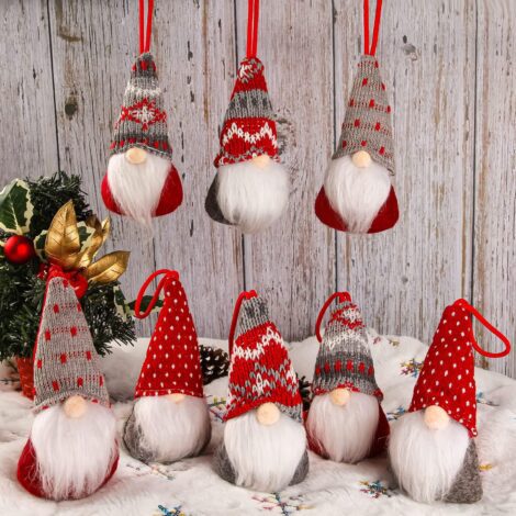 8 Handmade Swedish Gnome Hanging Ornaments, Festive Santa Elf Plush Tree Decorations for Holiday Xmas