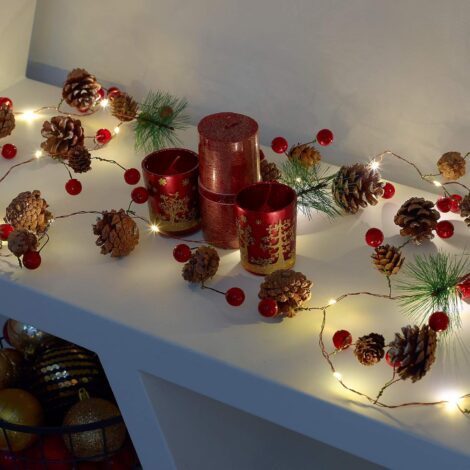 LED Pine Cone Fairy Lights for Christmas Tree Party, Battery Operated Indoor/Outdoor Decor