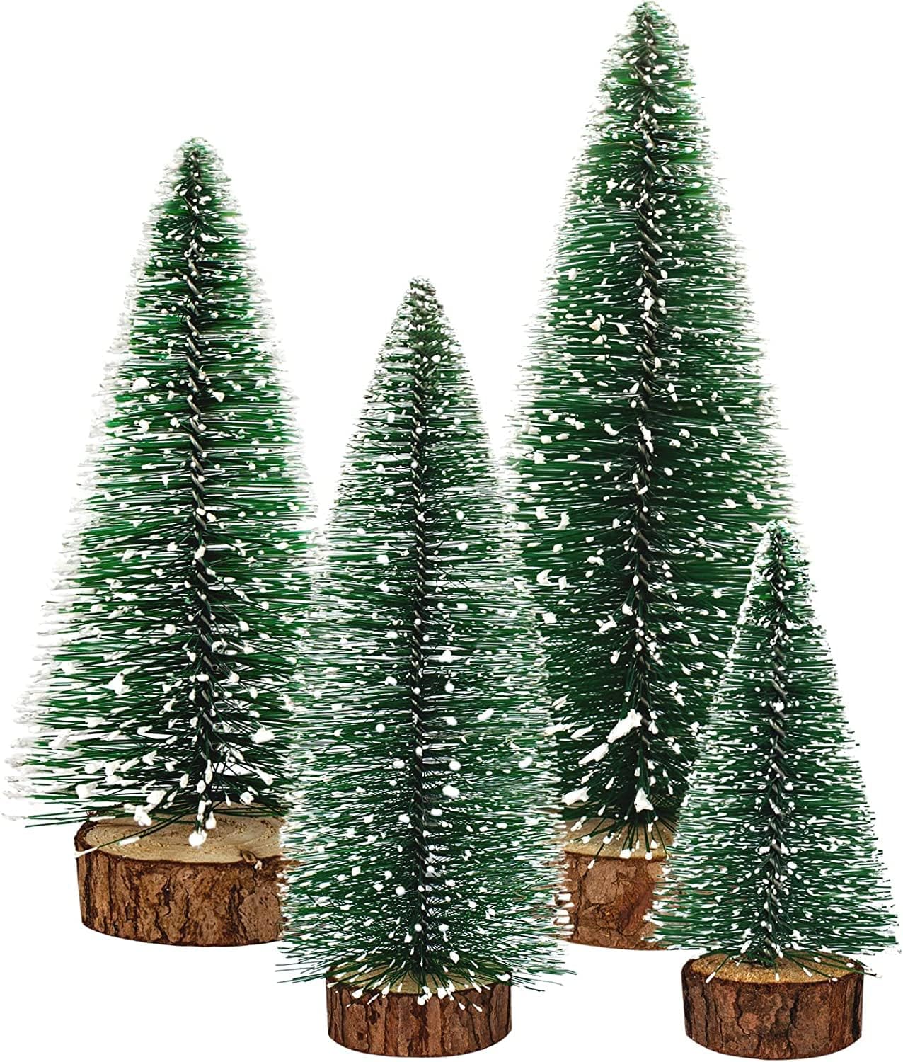 Dream Loom Artificial Mini Christmas Trees, A Set of 4pcs Miniature Sisal Frosted Christmas Trees Bottle Brush Trees for Xmas Home Tabletop Decor (Green)