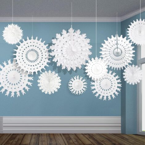 Winter Christmas Snowflake Decorations – Paper Snowflakes Hanging Decoration for Winter Party or Wedding Decor.