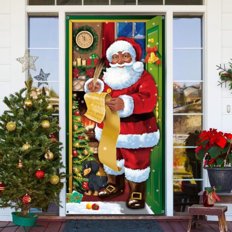 Christmas Santa Claus Door Cover – Vintage Holiday Decoration for Home Front Door.