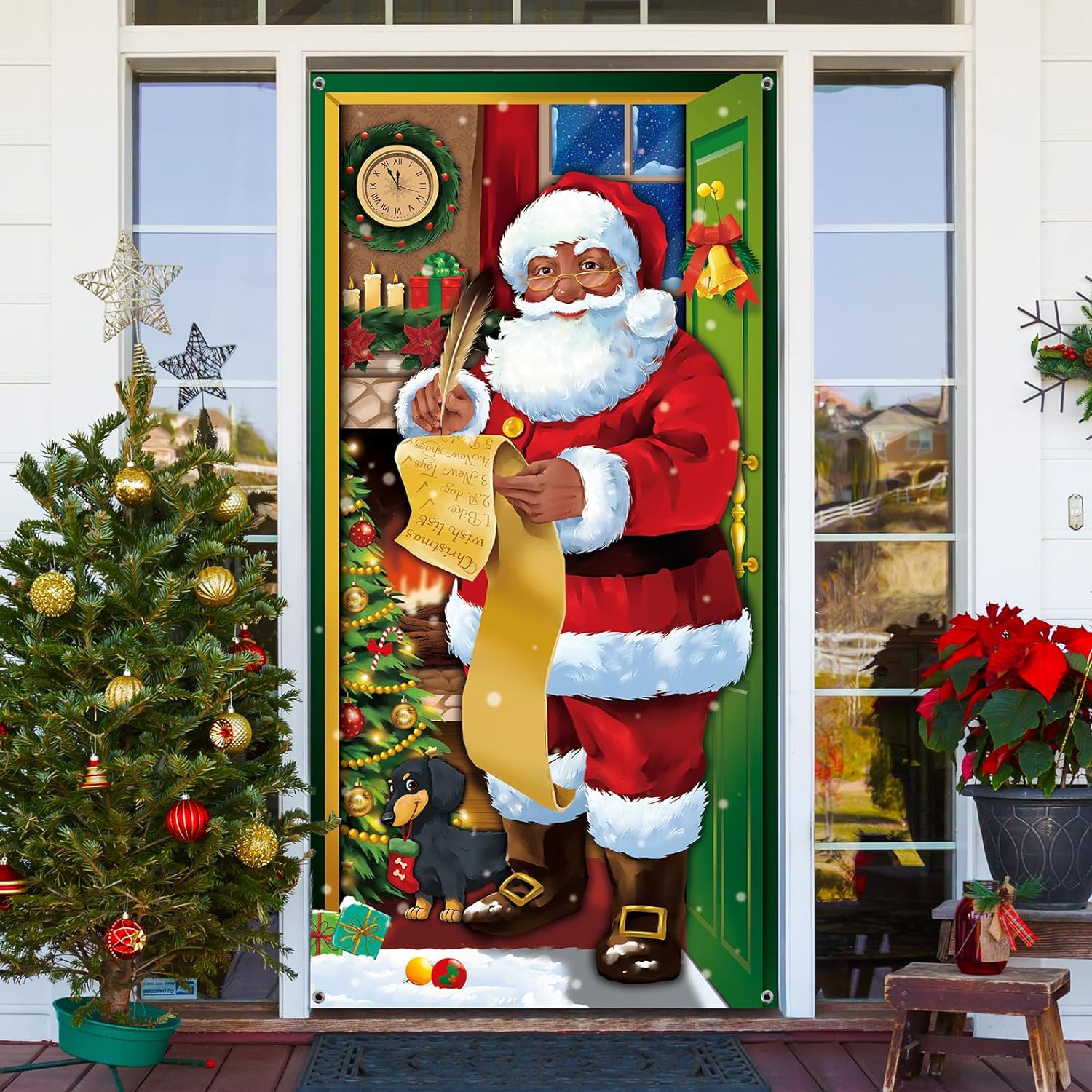 Christmas Door Cover Decoration Christmas Santa Claus Door Cover Xmas Door Hanging Banner Christmas Santa Background Banner for Home Front Door Holiday Christmas Decoration (Vintage)