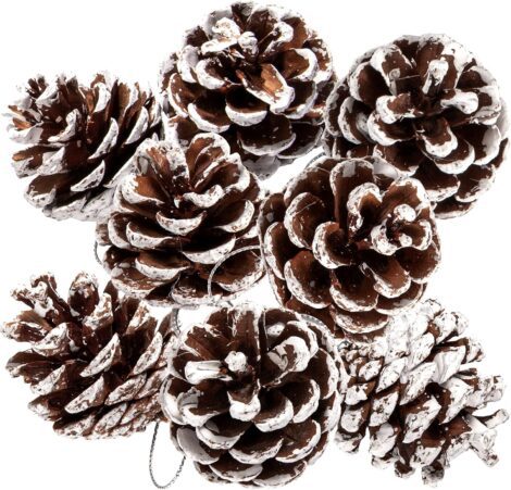 Whaline Christmas Pine Cone Ornaments – 25 Natural Winter Decorations with String, 1.6-2 Inch