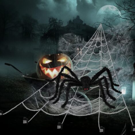 Halloween Spider Decorations: Giant Round Spider Web and Realistic Hairy Spider Set for Outdoor Parties