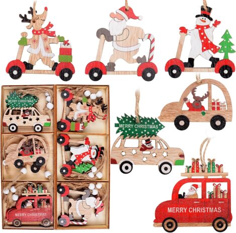 18-piece Christmas wooden ornaments set for indoor decor and party accessories.