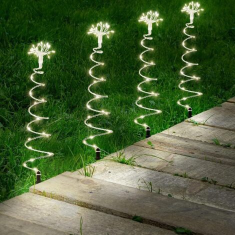 Outdoor Christmas tree decoration with 200 LED lights, in a 4-pack stake set.