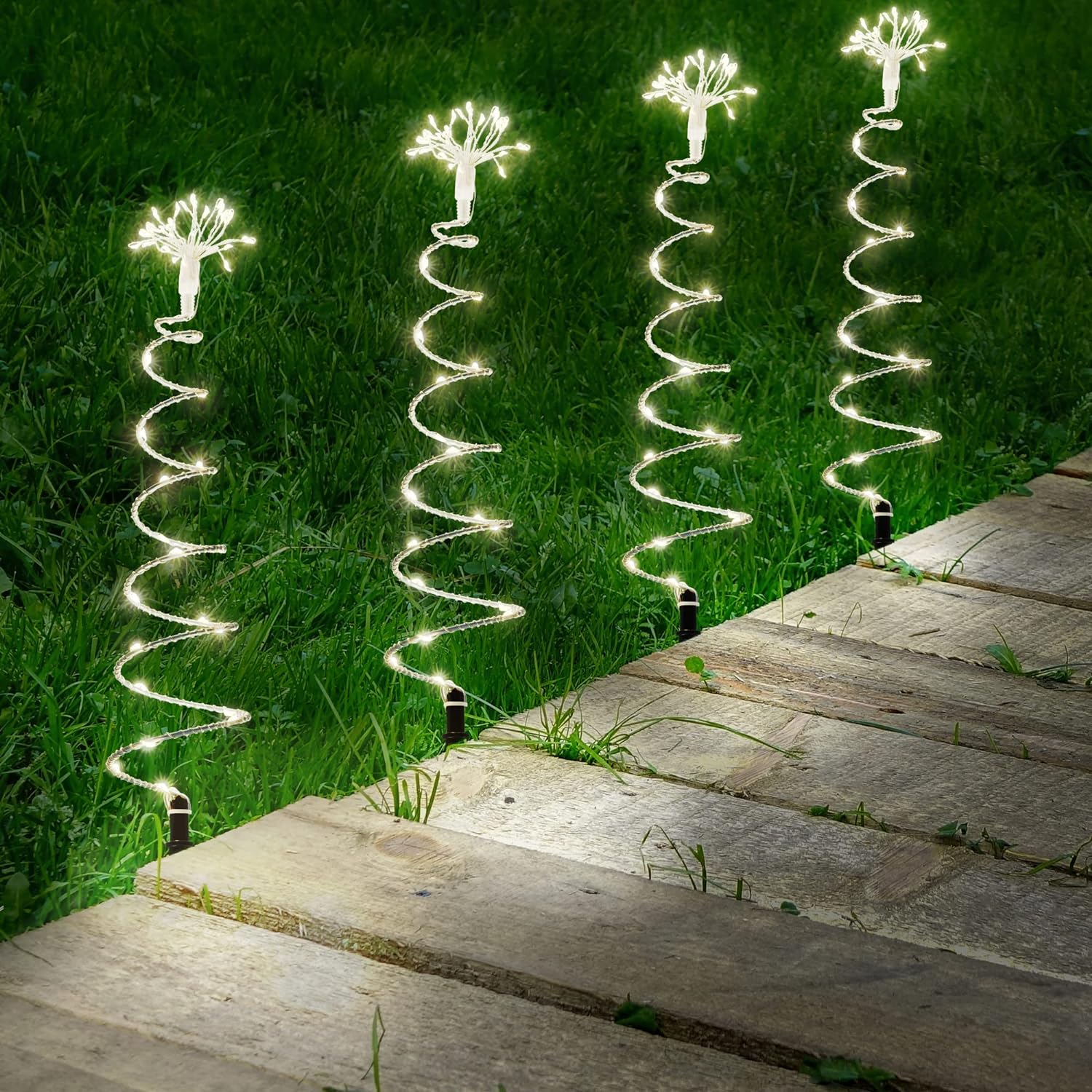 GloBrite 4-Pack Stake Christmas Lights Outdoor | Spiral Tree Stakes with 200 LED Lights | Outdoor Christmas Tree Light | Outdoor Christmas Decorations | Christmas Lights | Garden Lights