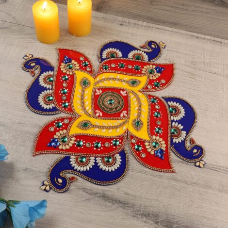 12-Piece Handmade Hindu Swastika Peacock Rangoli: Indian Décor for Christmas and Diwali (12 inches)