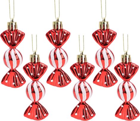 Christmas Concepts® 6-8cm Mini Sweet Shaped Baubles – Shiny & Glitter Decorated – Tree Decorations (Red)