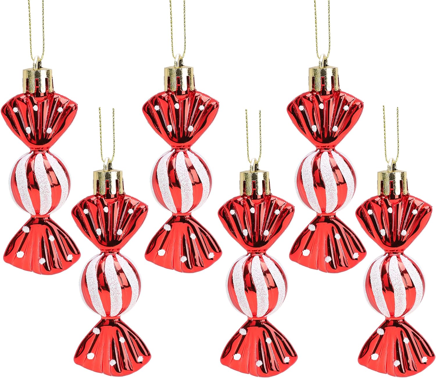 Christmas Concepts® Pack of 6-8cm Mini Sweet Shaped Baubles – Shiny & Glitter Decorated – Christmas Tree Decorations (Red)