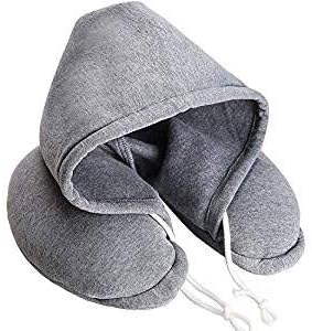 Globe Trek Soft Comfortable Hooded Neck Travel Pillow U Shape Airplane Neck Support Cushion with Hoodie