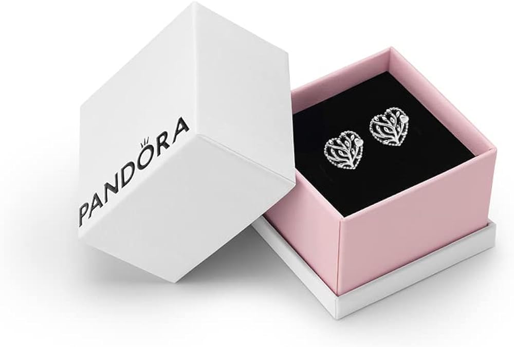 Pandora Moments Women's Sterling Silver Family Tree Heart Stud Earrings