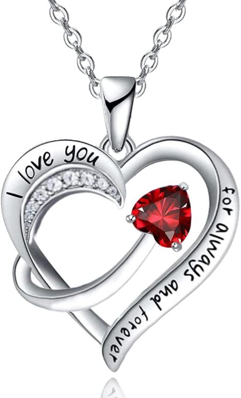 Emma Manor EM Love Heart Necklace – 18k White Gold Plated CZ Engraved I Love You Gift