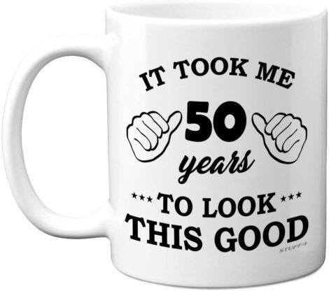 50th Birthday Mug for Men and Women, 11oz Ceramic Dishwasher Safe, Made in UK.