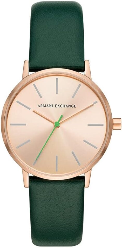 Armani Exchange 36mm Women’s Watch, Stainless Steel/Leather Strap, Three-Hand Design.