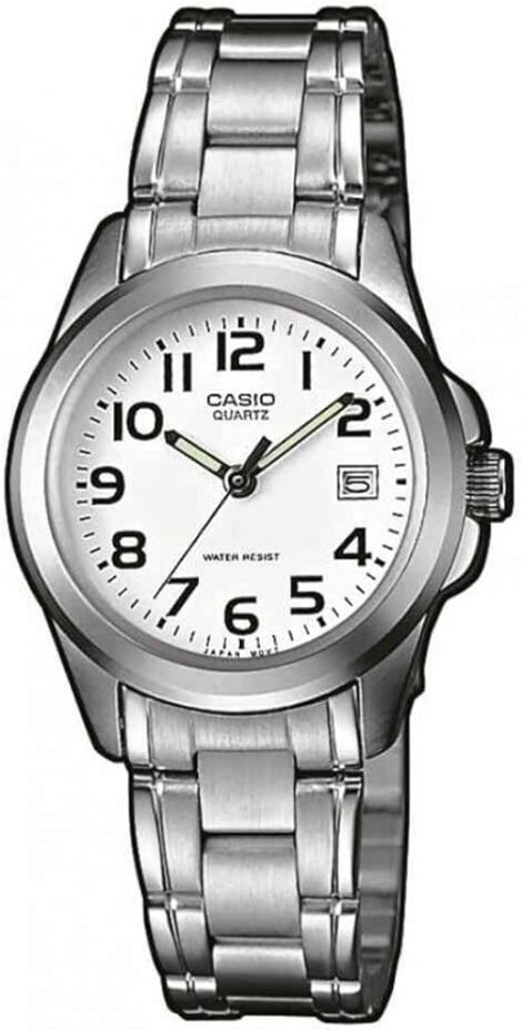 Casio Women’s Quartz Watch with Stainless Steel Bracelet, Model LTP-1259PD-7B.