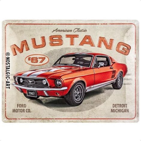 Retro Ford Mustang GT 1967 Tin Sign – Vintage Car Decoration Gift, 30x40cm.