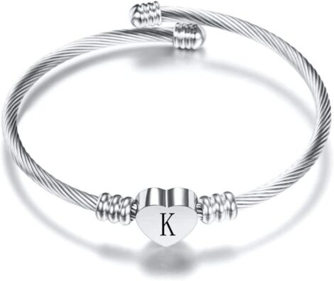 FGT Silver Heart Initial Letter Cuff – The perfect gift for women, girls, and loved ones.