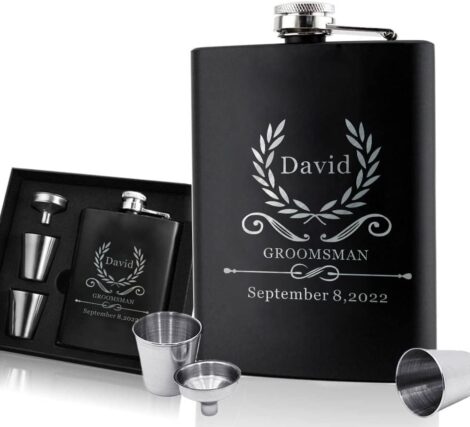 Engraved Hip Flask with Custom Design – Perfect Wedding Gift for Him